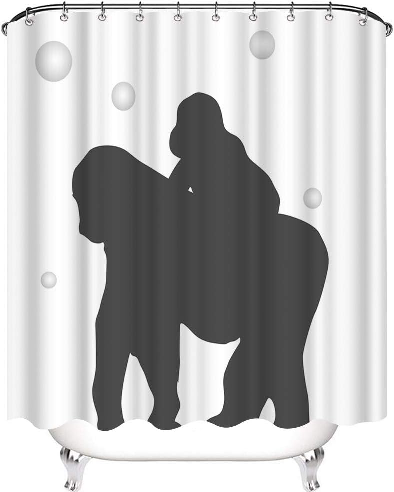 Chimpanzee Parent-Child Shower Curtain, Cute Animal Silhouette for Kids Bathroom