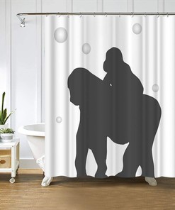 Chimpanzee Parent-Child Shower Curtain, Cute Animal Silhouette for Kids Bathroom