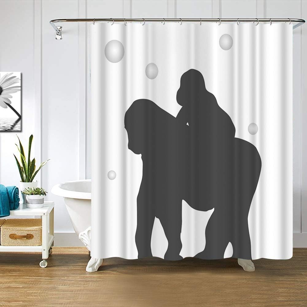 Chimpanzee Parent-Child Shower Curtain, Cute Animal Silhouette for Kids Bathroom