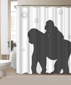 Chimpanzee Parent-Child Shower Curtain, Cute Animal Silhouette for Kids Bathroom