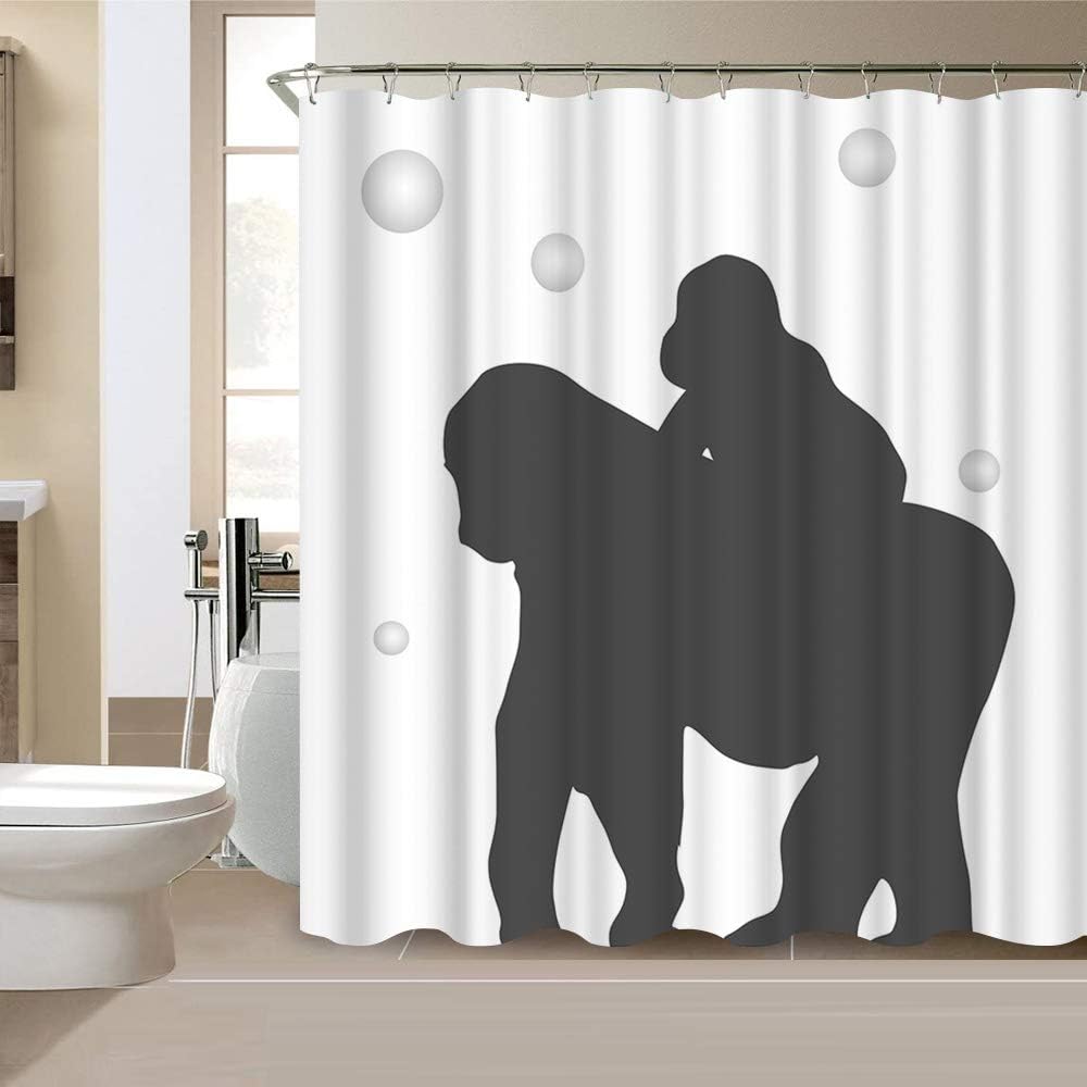 Chimpanzee Parent-Child Shower Curtain, Cute Animal Silhouette for Kids Bathroom