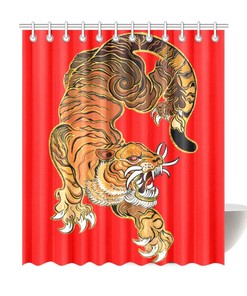 Chinese Art-inspired Tiger Shower Curtain - Symbol of Power and Beauty - Waterproof Home Decor