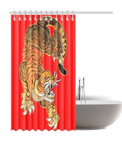 Chinese Art-inspired Tiger Shower Curtain - Symbol of Power and Beauty - Waterproof Home Decor