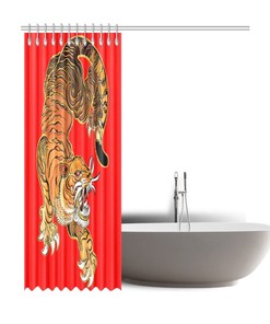 Chinese Art-inspired Tiger Shower Curtain - Symbol of Power and Beauty - Waterproof Home Decor