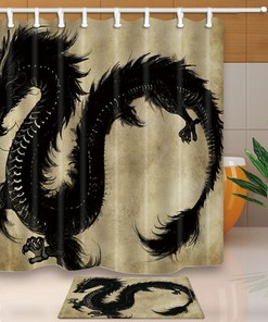 Chinese Dragon Bathroom Decor Set With Waterproof Fabric Shower Curtain And Doormat