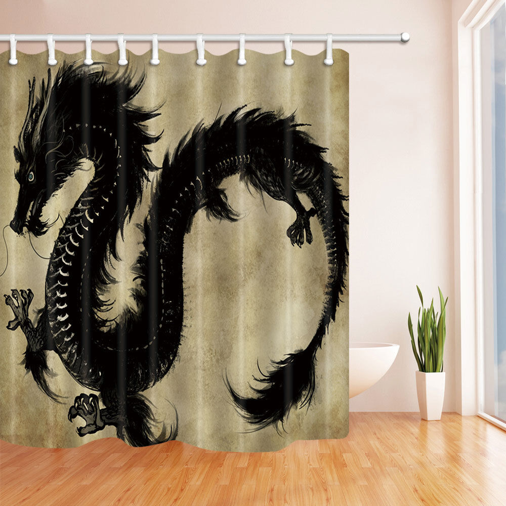 Chinese Dragon Bathroom Decor Set With Waterproof Fabric Shower Curtain And Doormat - Image 2
