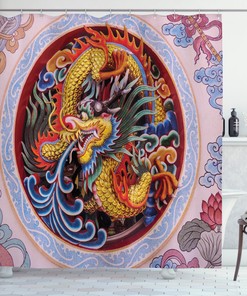Chinese Dragon Mythical Print Shower Curtain For Bathroom Decor