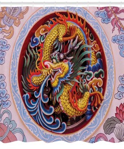 Chinese Dragon Mythical Print Shower Curtain For Bathroom Decor