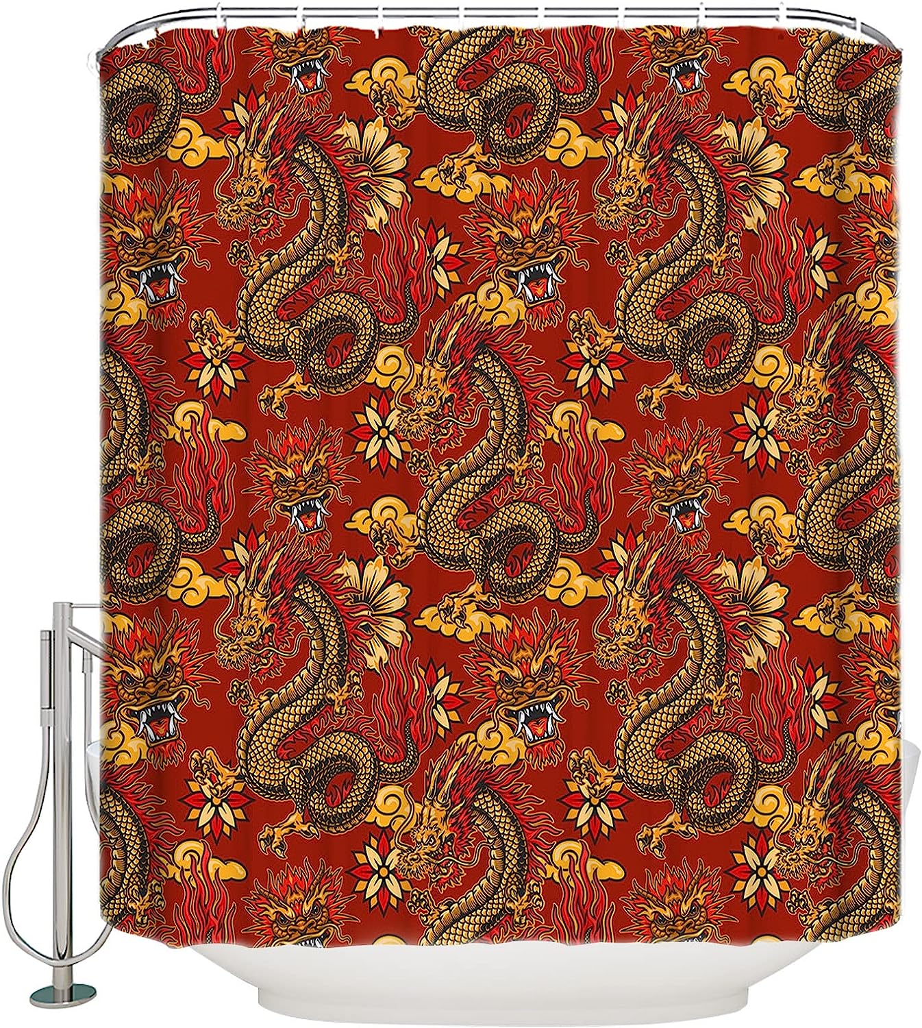 Chinese Dragon Texture Shower Curtain For A Festive Bathroom Decoration