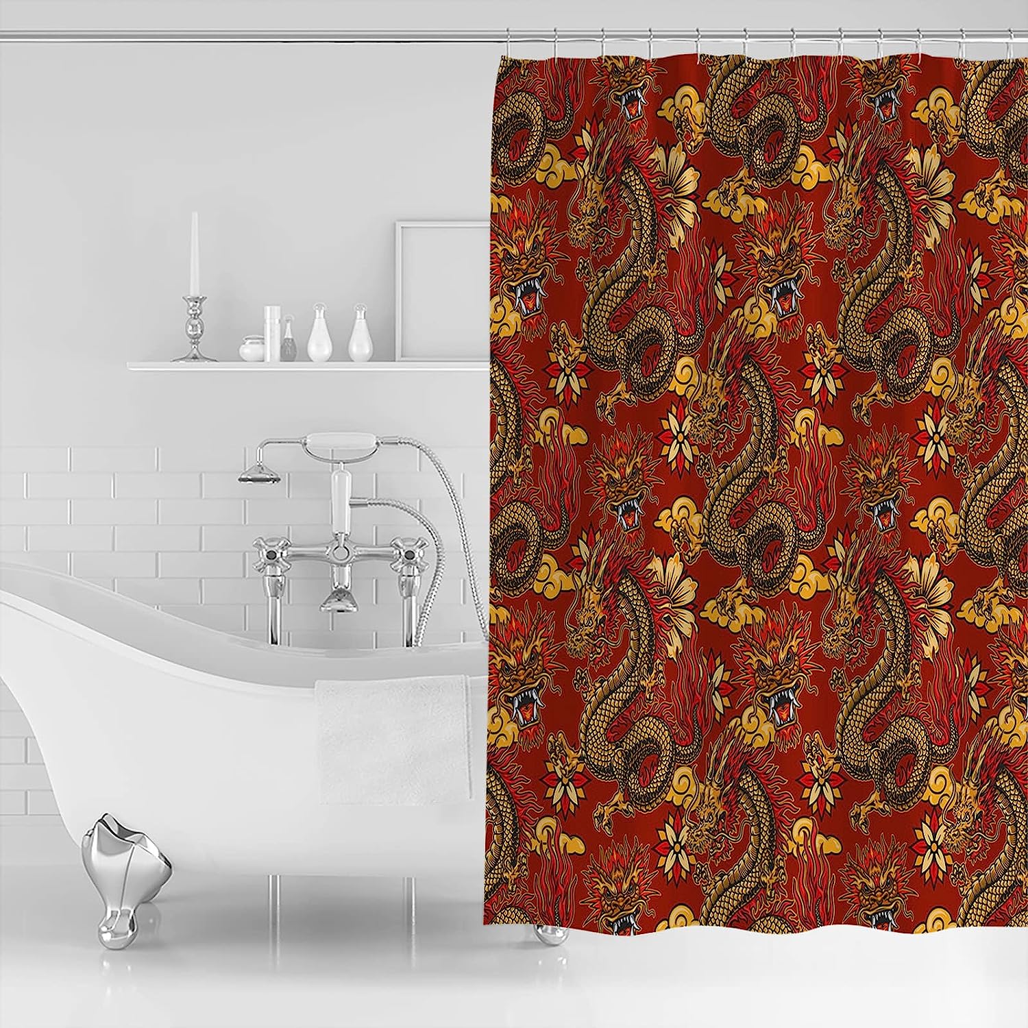 Chinese Dragon Texture Shower Curtain For A Festive Bathroom Decoration - Image 2