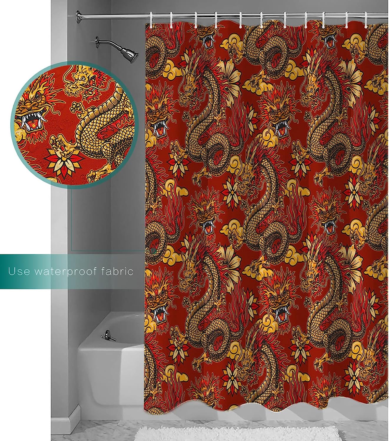Chinese Dragon Texture Shower Curtain For A Festive Bathroom Decoration - Image 3
