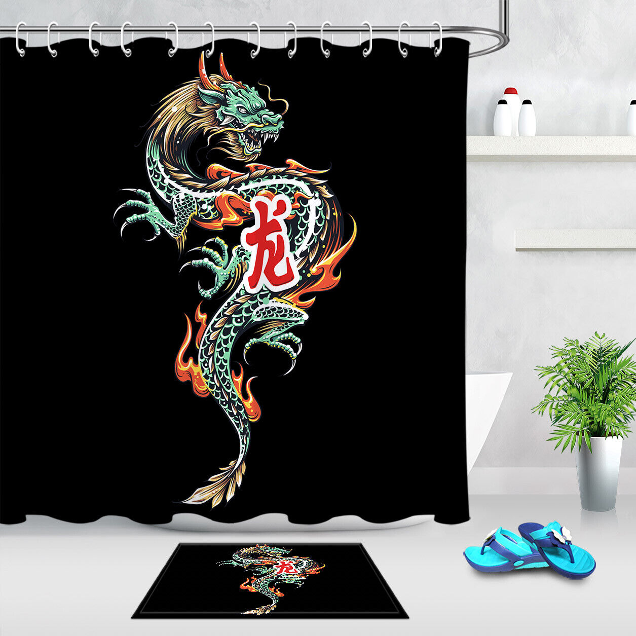 Chinese Dragon Vintage Shower Curtain For Oriental Bathroom Theme