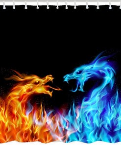 Chinese Dragons Print Shower CurtainMedieval Mythical Flame Bathroom Decor