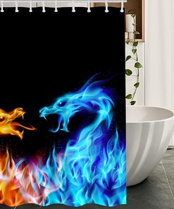 Chinese Dragons Print Shower CurtainMedieval Mythical Flame Bathroom Decor