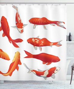 Chinese Fish Print Shower Curtain For Bathroom Decor With Animal Theme