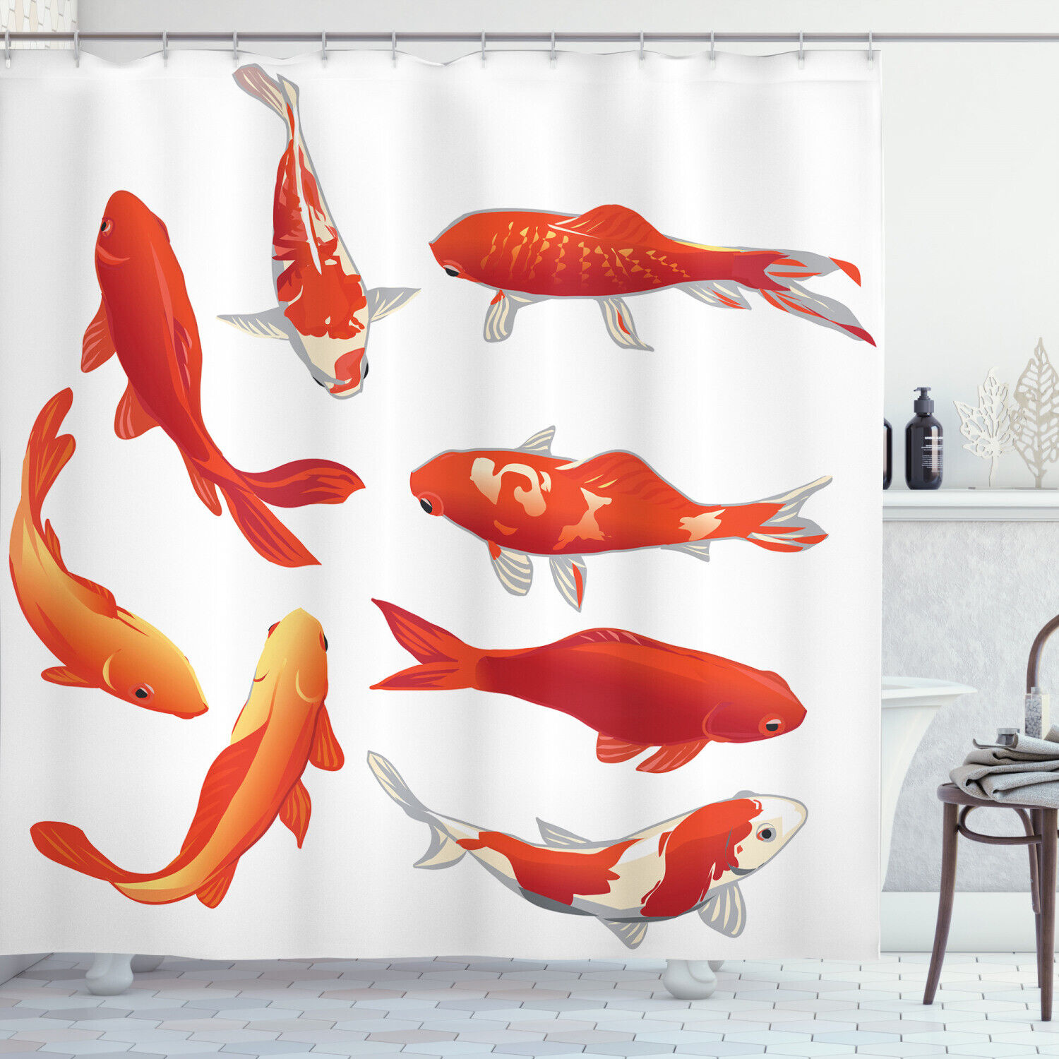 Chinese Fish Print Shower Curtain For Bathroom Decor With Animal Theme