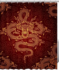 Chinese Gold Dragon Red Classic Shower Curtain With Traditional Chinese Art Design