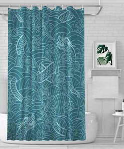 Chinese Japanese Dragon Ocean Shower Curtain, Decorative Bathroom Curtain with Asian Theme and VISALUNA Keyword