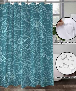 Chinese Japanese Dragon Ocean Shower Curtain, Decorative Bathroom Curtain with Asian Theme and VISALUNA Keyword