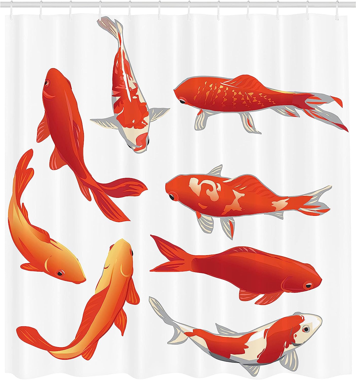 Chinese Koi Fish Shower Curtain | Fortune & Power Tranquility Image | Cloth Fabric Bathroom Decor (Orange White) - Image 2