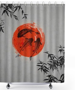Chinese Landscape Art Japanese Ink Shower Curtain for Bathroom Decor