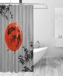 Chinese Landscape Art Japanese Ink Shower Curtain for Bathroom Decor