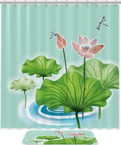 Chinese Lotus Dragonfly Shower Curtain For Relaxing And Serene Bathroom Decor