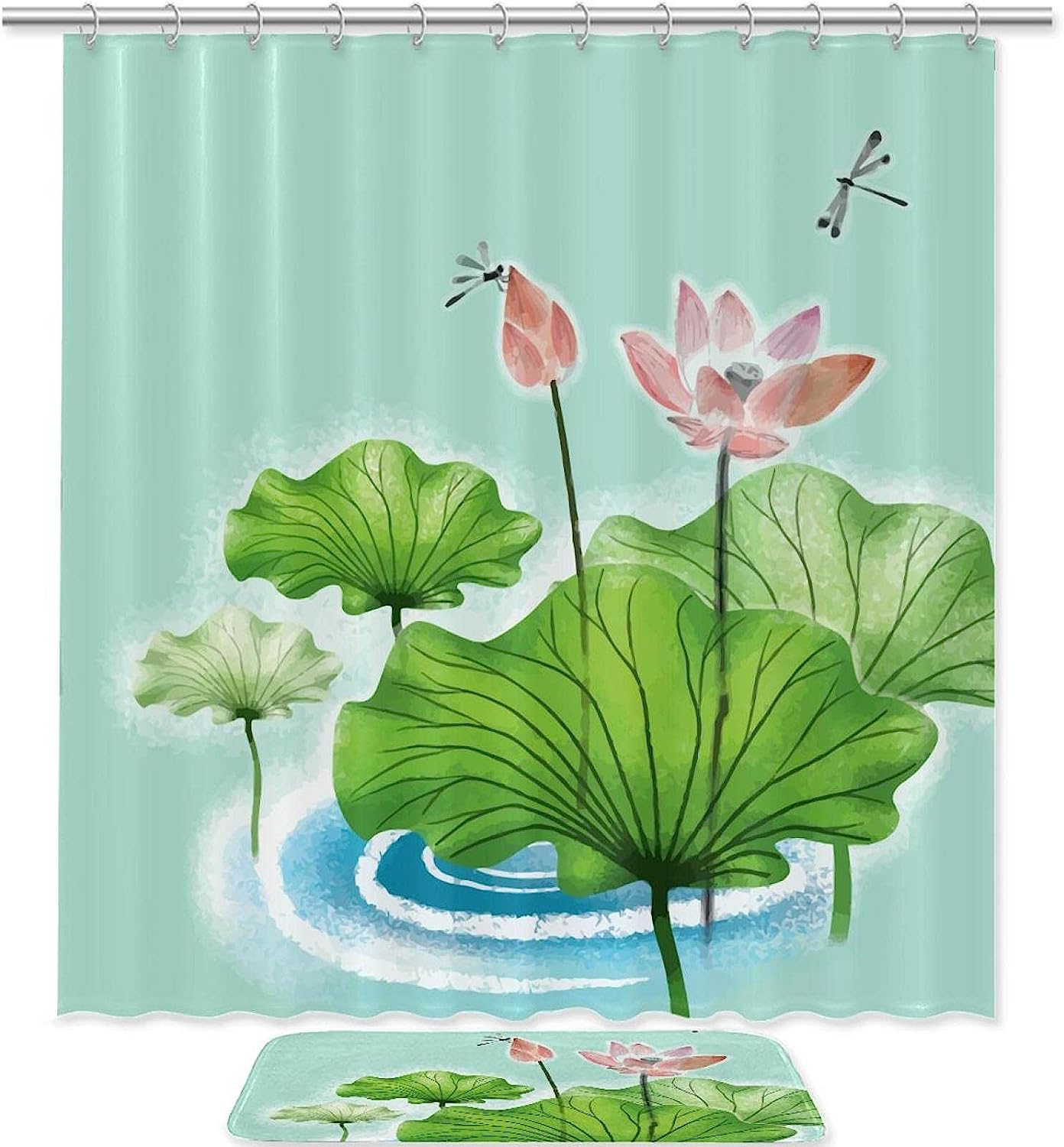 Chinese Lotus Dragonfly Shower Curtain For Relaxing And Serene Bathroom Decor