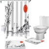 Chinese Style Crane Shower Curtain, Mountain and Tree Design for Bathroom