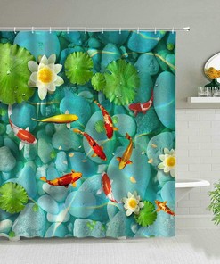 Chinese Style Koi Fish Shower Curtain - Elegant Asian Bathroom Decor 