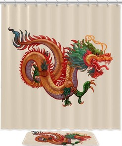 Chinese Year Dragon, Waterproof Shower Curtain Bathroom Curtain With Traditional Chinese Art
