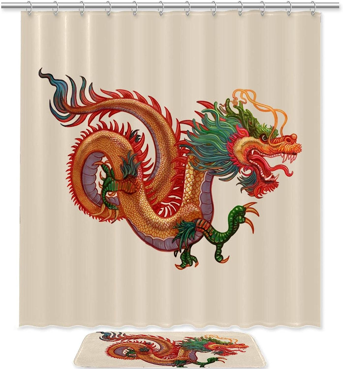 Chinese Year Dragon, Waterproof Shower Curtain Bathroom Curtain With Traditional Chinese Art