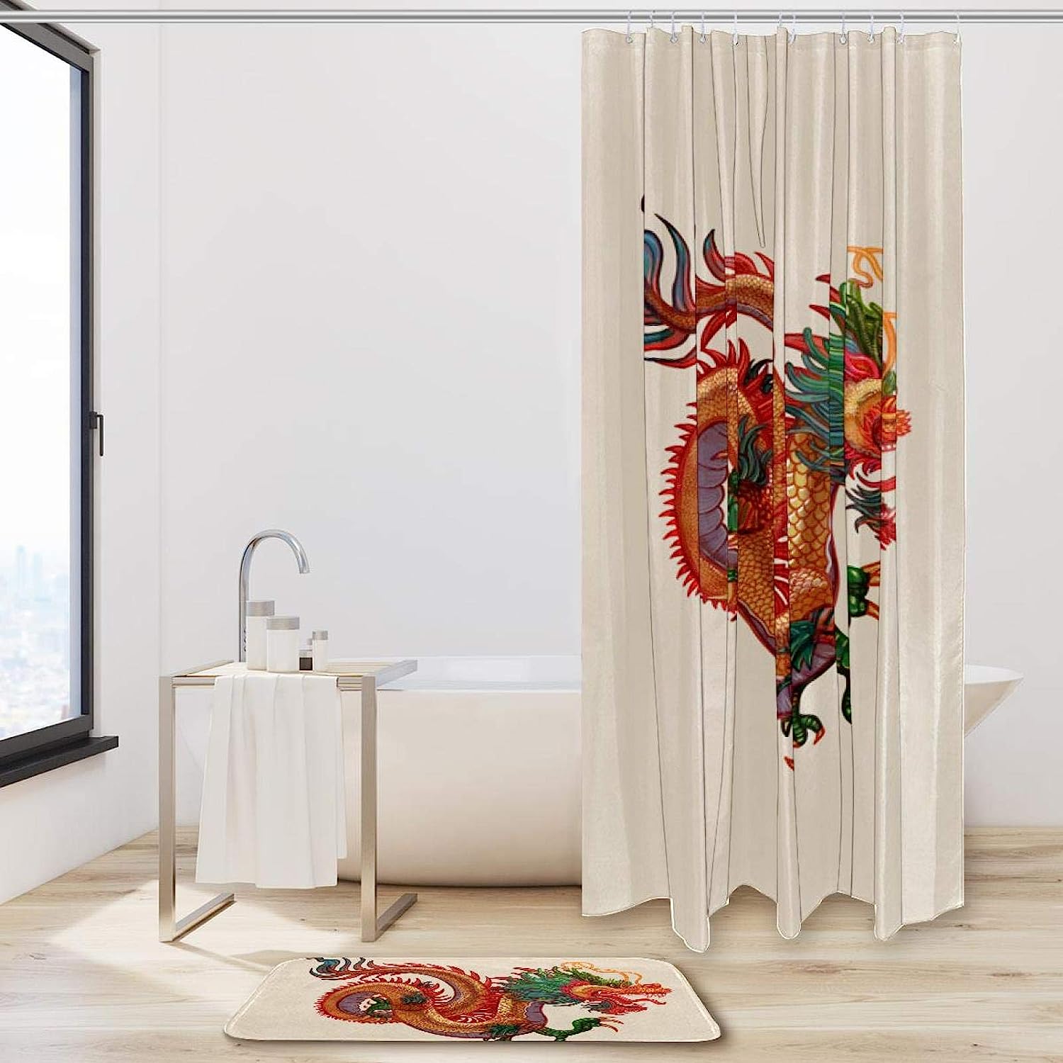 Chinese Year Dragon, Waterproof Shower Curtain Bathroom Curtain With Traditional Chinese Art - Image 2