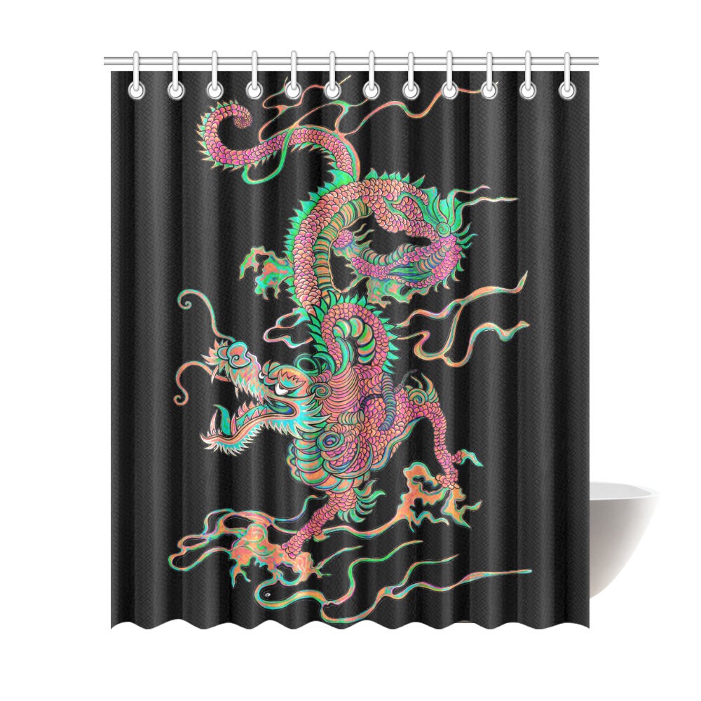 Chinese Zodiac Chinese Flying Dragon Waterproof Shower Curtain for Bathroom Decor