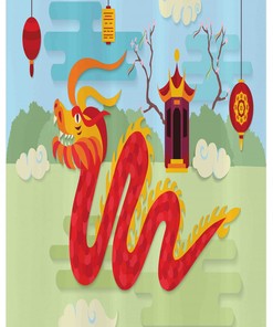 Chinese Zodiac Signs Dragon Shower Curtain Stall