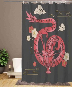 Chinese Zodiac Year of The Dragon Shower Curtain, Decorative Bathroom Curtain with Asian Theme and VISALUNA Keyword