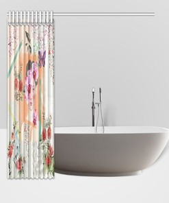 Chinoiserie Floral Butterfly Girl Shower Curtain, Shabby Chic Bathroom Decor
