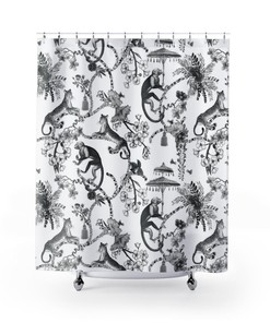 Chinoiserie Monkey Jungle Shower Curtain With Hedendaagse Exotische Toile De Jouy Art And Artistieke Boho