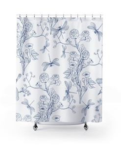 Chinoiserie Peony Flower Garden Print Shower Curtain, Fresh Modern Bathroom Accessory