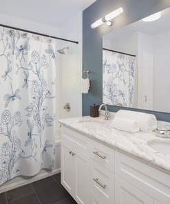 Chinoiserie Peony Flower Garden Print Shower Curtain, Fresh Modern Bathroom Accessory