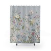 Chinoiserie Shower Curtain With Vintage Floral Bird Garden Fresco Design And Pale Blue & Sage Green Gingham