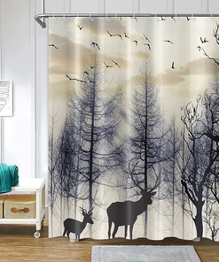 Chloroplastid Deer Shower Curtain Rustic With Forest Deer Silhouette And Hunting Country Cabin Moose Design