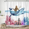 Chloroplastid Funny Cat Shower Curtain For Cute Kids Bathroom Decor With Cat Riding Whale Design