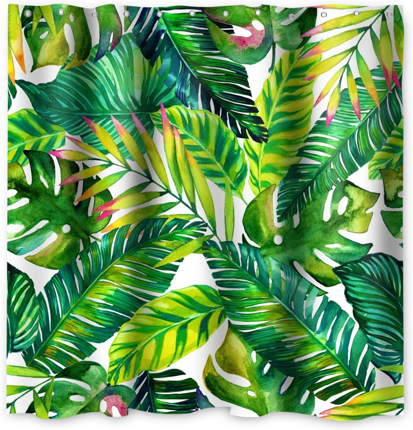 Chloroplastid Green Leaf Shower Curtain With Tropical Plant Banana Monstera Palm Leaves Design - Image 2