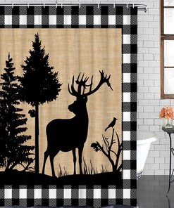 Christmas Animal Moose Elk Xmas Tree Shower Curtain for Cute Rustic Bathroom Decor