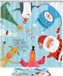 Christmas Animals With Waterproof Shower Curtain - Funny Humor For Holiday Bathroom Decor