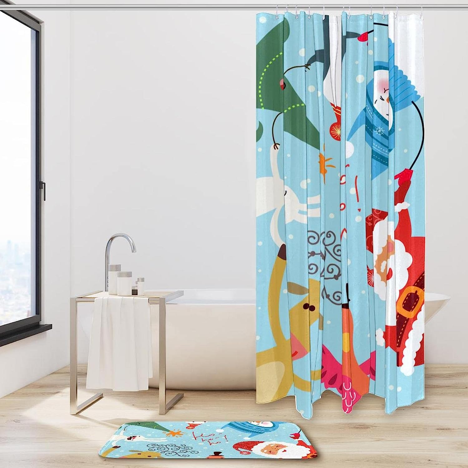 Christmas Animals With Waterproof Shower Curtain - Funny Humor For Holiday Bathroom Decor