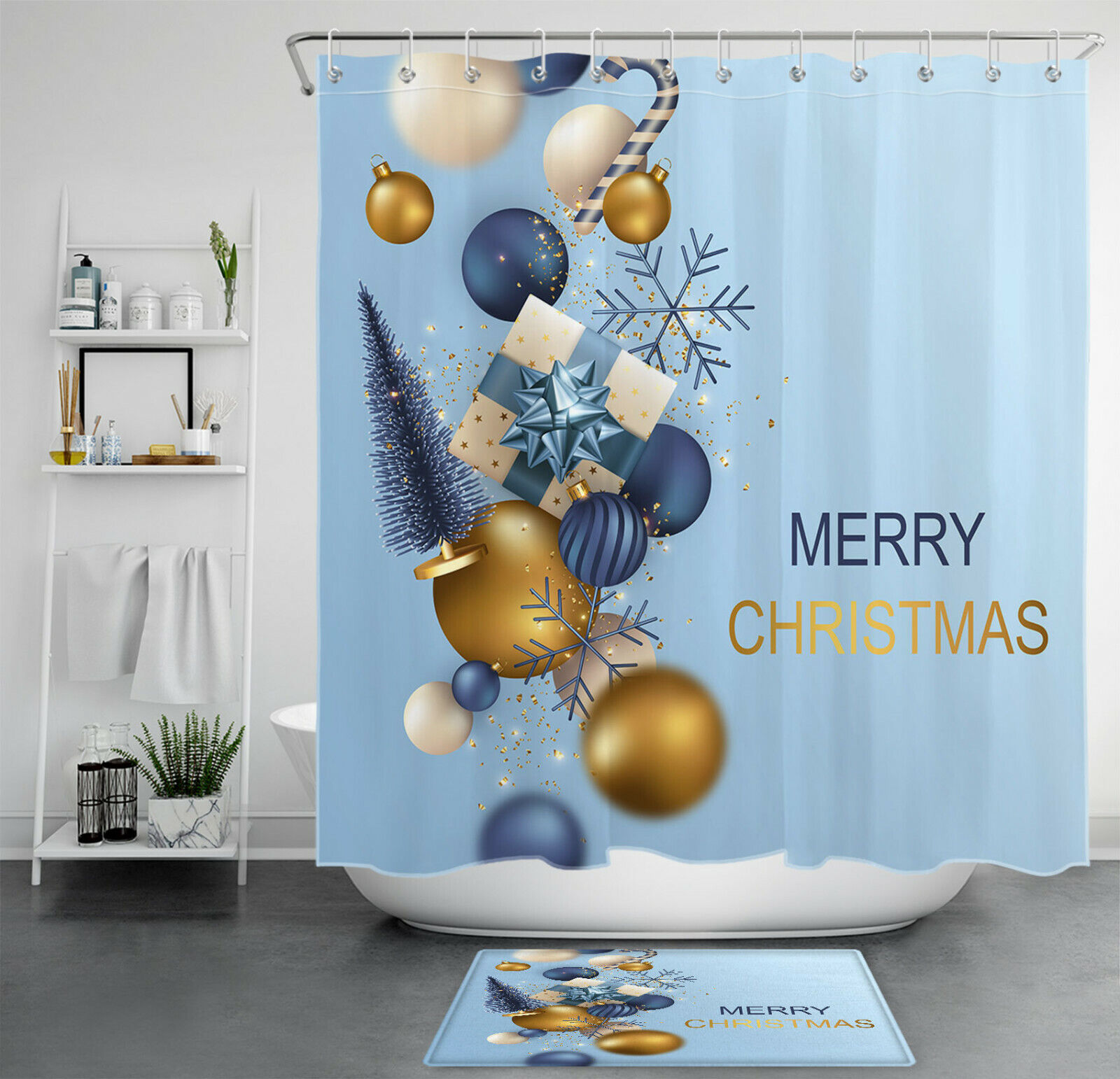 Christmas Ball Snowflake Gift Shower Curtain - Festive Bathroom Decor