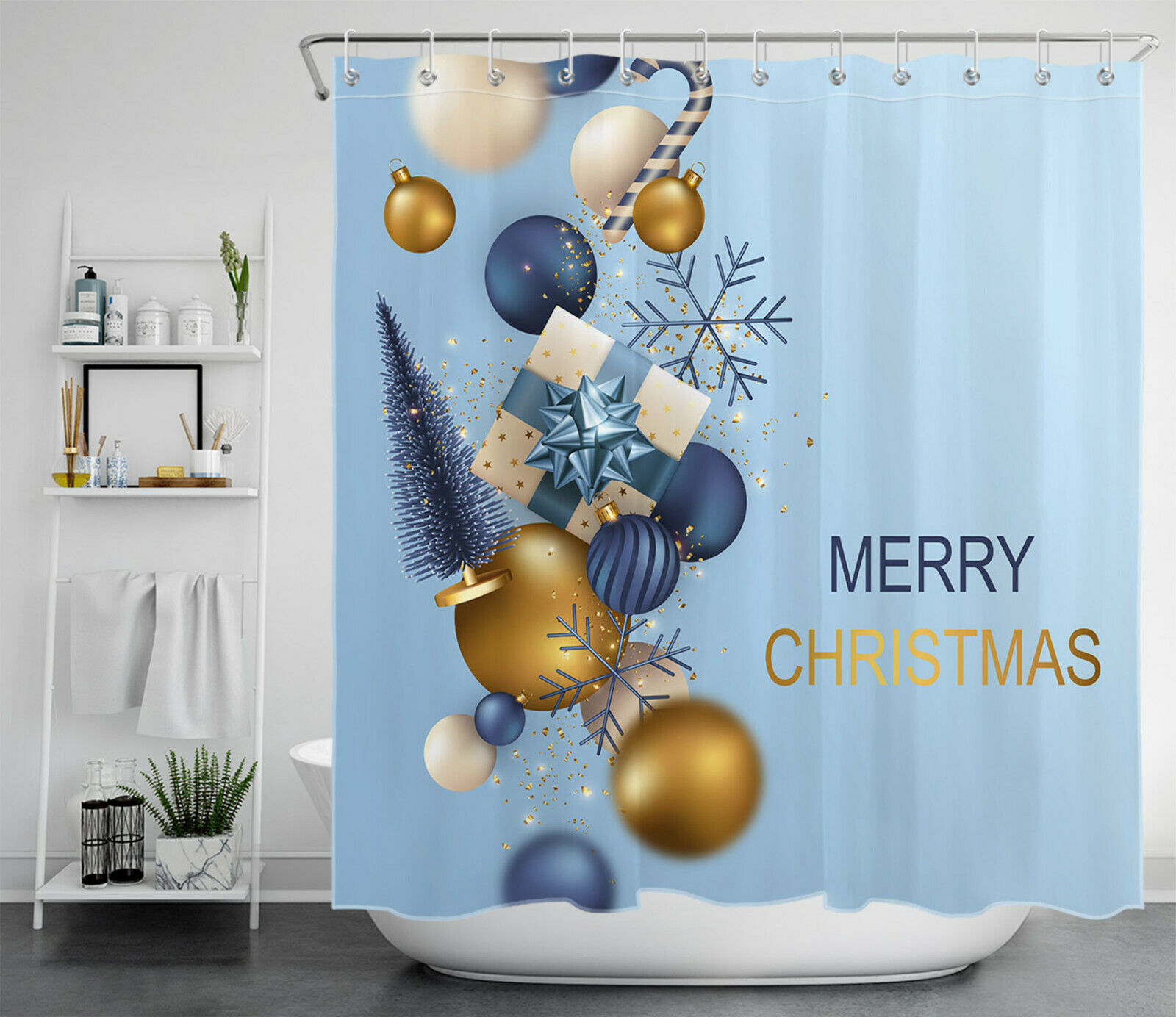 Christmas Ball Snowflake Gift Shower Curtain - Festive Bathroom Decor