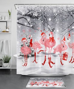 Christmas Ball Snowflake Red Gnome Winter Shower Curtain 